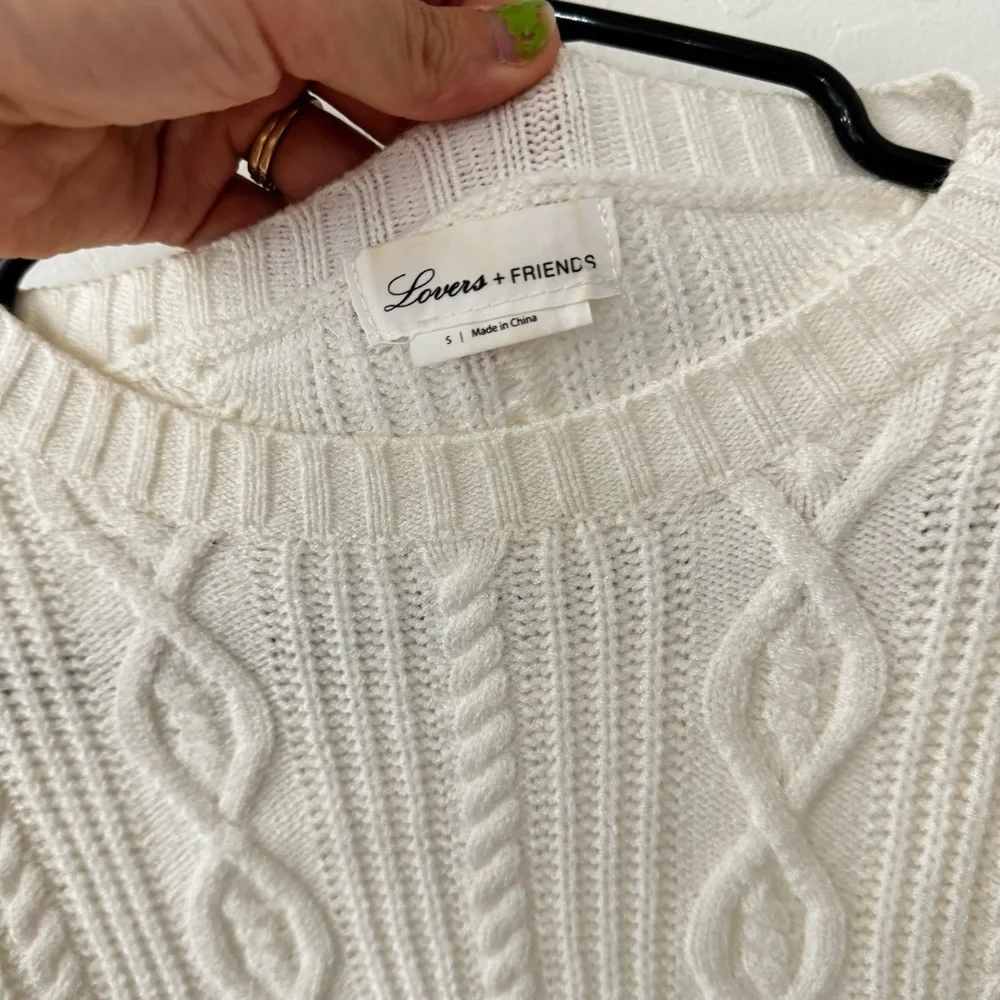 Lovers + Friends Cable Knit Fisherman White Pullover Preppy Sweater Size Small